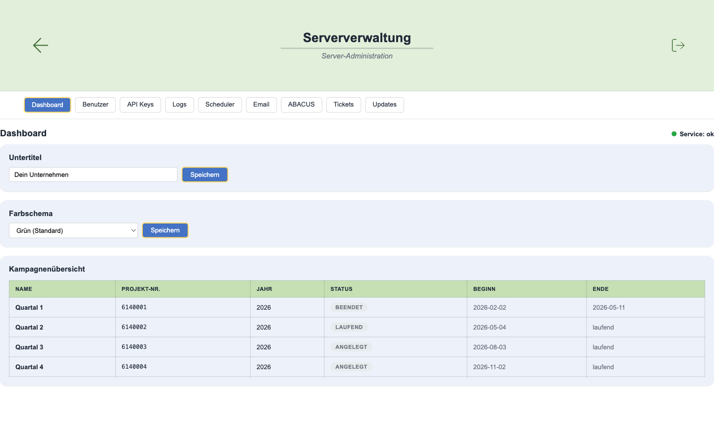 Admin-Panel der Spenden-App